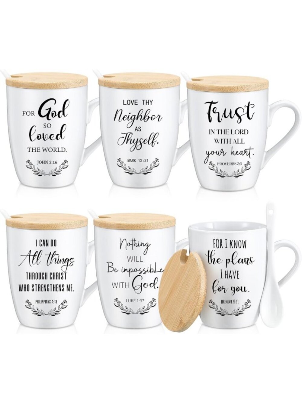 Christian Inspirational Mug Set for Women & Men - Bible Verse Gifts, 6 Pieces